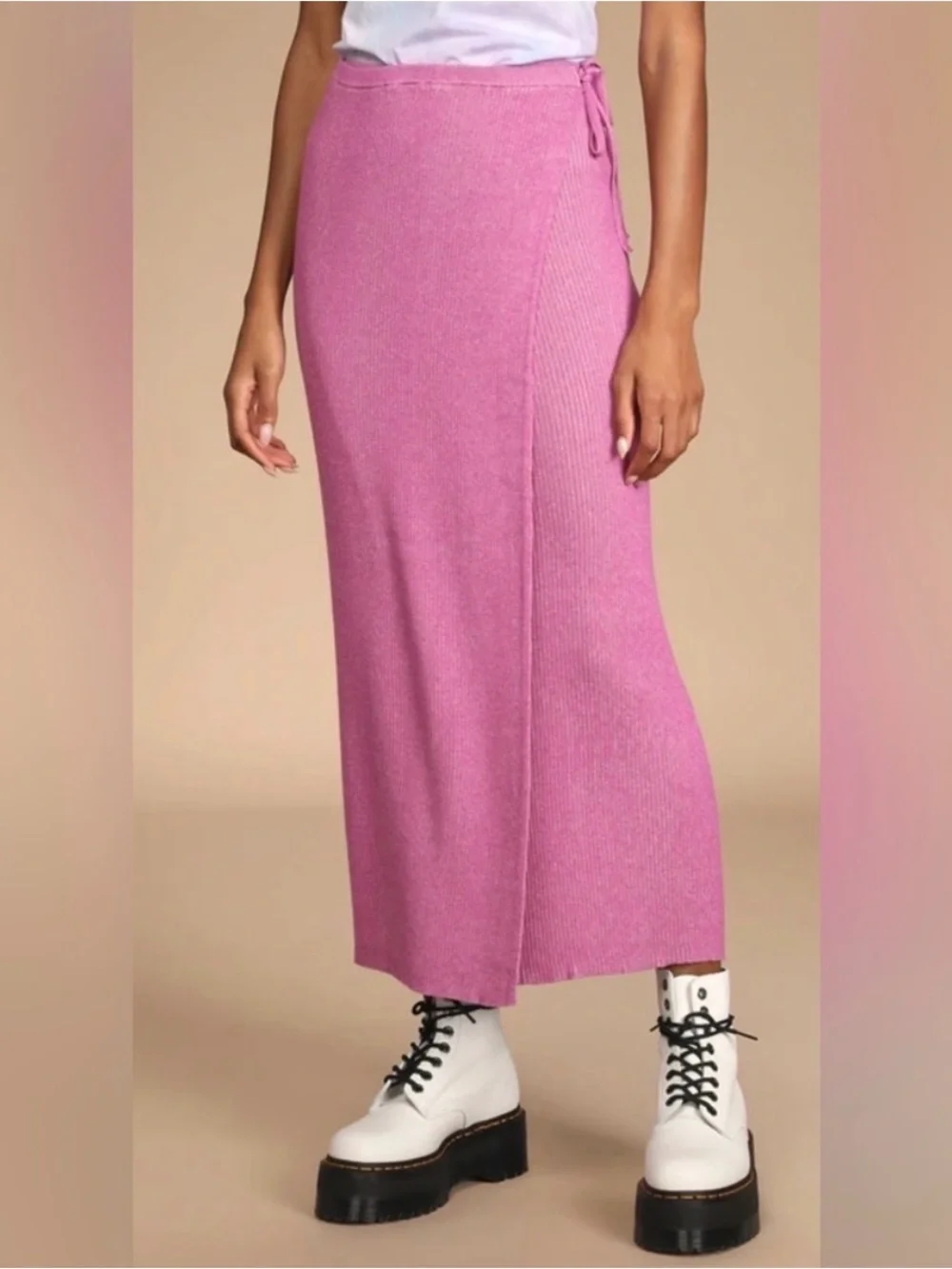 Free people Borderline Pink Ribbed Knit Wrap Midi Skirt